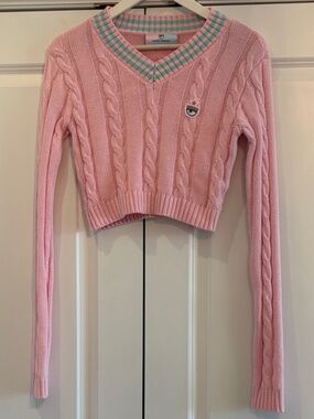 Chiara Ferragni Pink V-Neck Sweater